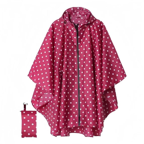ZGRBOU Unisex Rain Poncho Fashion Polka Dot Hooded Waterproof Raincoat Lightweight Hiking Packable Rain Jacket