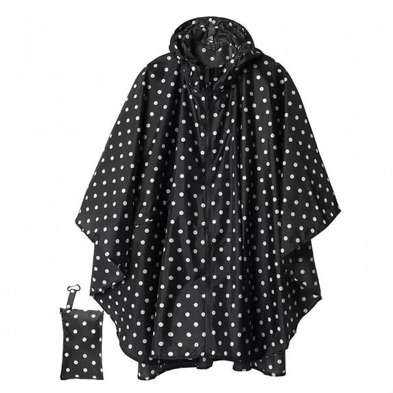 ZGRBOU Unisex Rain Poncho Fashion Polka Dot Hooded Waterproof Raincoat Lightweight Hiking Loose Rain Jacket