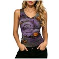 thumbnail image 1 of ZGRBOU V Neck Ribbed Knit Tank Tops for Women Funny Witch Scene Print Shirts Gothic Holiday Sleeveless Tee, 1 of 6