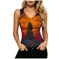 thumbnail image 1 of ZGRBOU V Neck Ribbed Knit Tank Tops for Women Funny Witch Scene Print Shirts Gothic Holiday Sleeveless Tee, 1 of 6