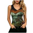 thumbnail image 1 of ZGRBOU V Neck Ribbed Knit Tank Tops for Women Funny Witch Scene Print Shirts Gothic Holiday Sleeveless Tee, 1 of 6
