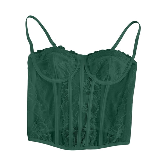 ZGRBOU Vintage Corset for Women Floral Lace Spaghetti Strap Bustier Top Elegant Going Out Slim Crop Shapewear