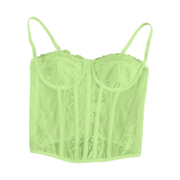 ZGRBOU Vintage Corset for Women Floral Lace Spaghetti Strap Bustier Top Elegant Going Out Slim Crop Shapewear