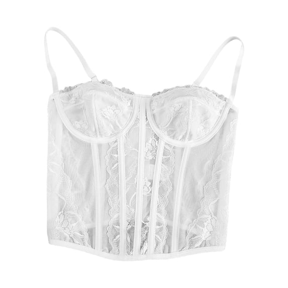 ZGRBOU Vintage Corset for Women Floral Lace Spaghetti Strap Bustier Top Elegant Going Out Slim Crop Shapewear