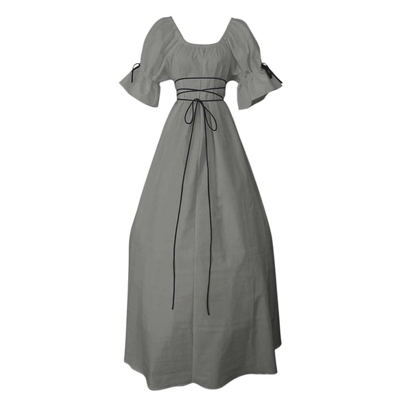 ZGRBOU Vintage Renaissance Dress for Women Tie Short Puff Sleeve Masquerade Dresses Medieval Victorian Costume
