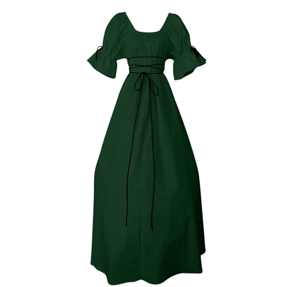 ZGRBOU Vintage Renaissance Dress for Women Tie Short Puff Sleeve Masquerade Dresses Medieval Victorian Costume