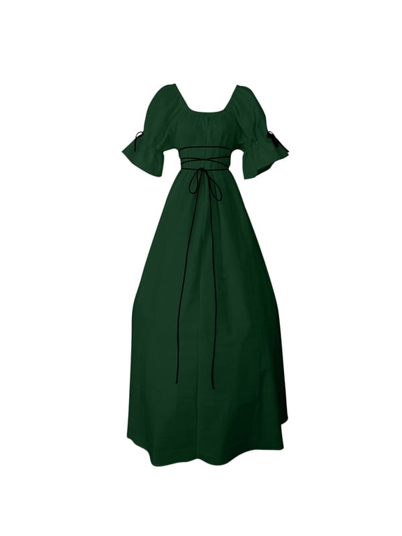 Vintage Renaissance Dress for Women Tie Short Puff Sleeve Masquerade Dresses Medieval Victorian Costume