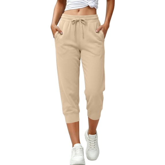 ZGRBOU Women Capri Jogger Sweatpants Elastic High Waist Drawstring Cropped Track Pants Lightweight Baggy Pants with Pockets