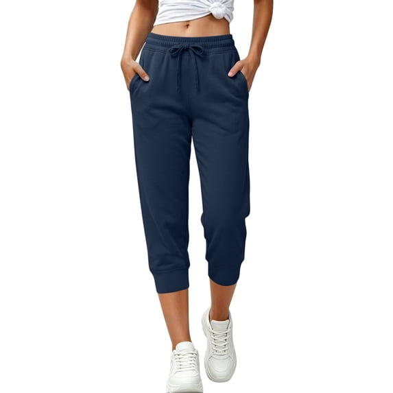 ZGRBOU Women Capri Jogger Sweatpants Elastic High Waist Drawstring Cropped Track Pants Lightweight Baggy Pants with Pockets