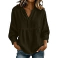 thumbnail image 1 of ZGRBOU Women Eyelet V Neck Button Down Shirt Casual 3/4 Puff Sleeve Cotton Blouse Summer Loose Boho Beach Vacasion Tops, 1 of 4