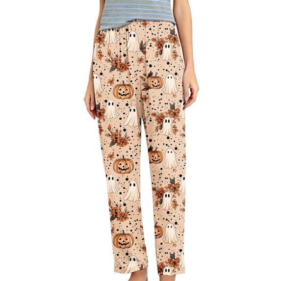 ZGRBOU Women Funny Print Pajama Pants Elastic Waist Straight Leg Lounge Pants Trendy Basic Loose Leggings