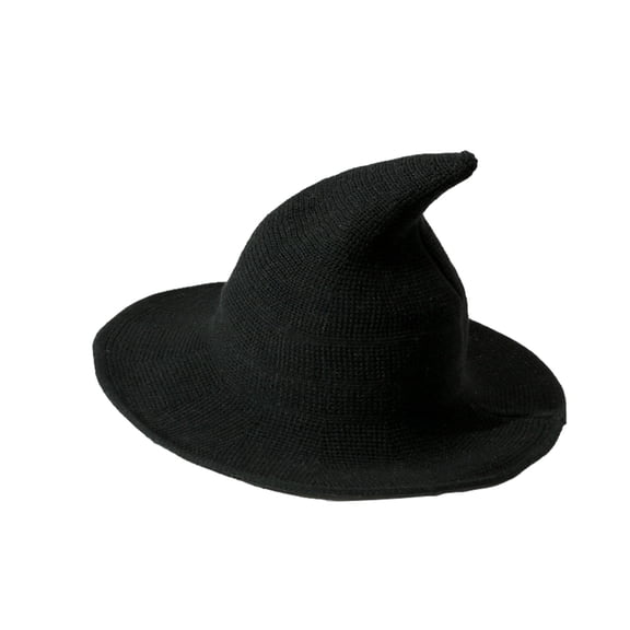ZGRBOU Women Knitted Witch Hat Soft Wide Brim Pointed Wizard Hat Party Cosplay Costume Accessory Cap