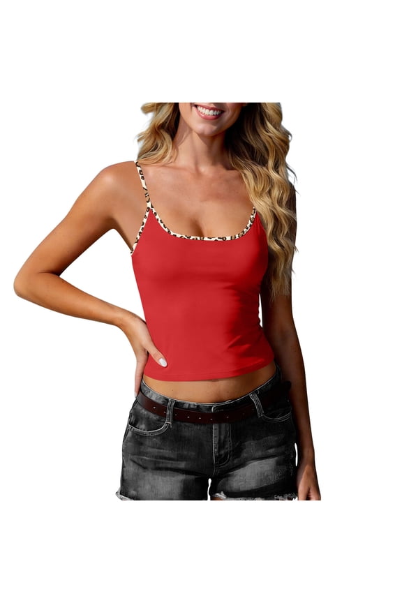 Women's Cheetah Print Camisole Tops Square Neck Spaghetti Strap Sleeveless Tanks Summer Slim Y2K Crop Tank Top