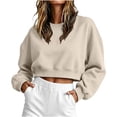 thumbnail image 1 of ZGRBOU Women's Long Sleeve Cropped Sweatshirts Cute Round Neck Pullover Tops Casual Lightweight Loose Fit Sports Tops, 1 of 4