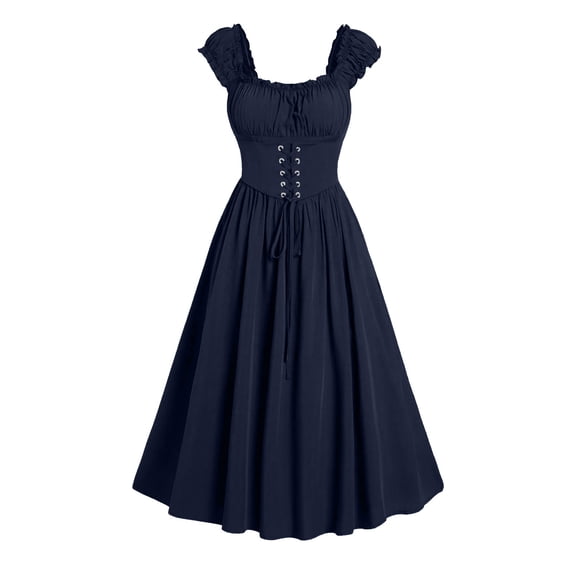 ZGRBOU Women's Renaissance Dress Medieval Gothic Lace-Up Dresses Corset Lace Up Sleeveless Fairy Retro Gown Dresses