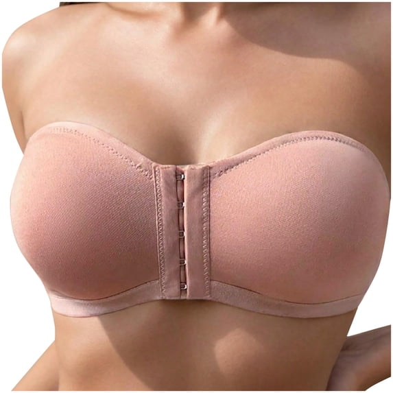 ZGRBOU Women's Strapless Bandeau Bra Front Closure Push Up Wireless Bra Seamless Comfort Invisible Bralette