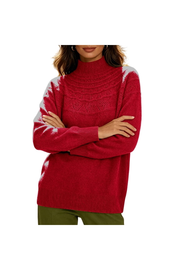 Women's Turtleneck Sweaters Trendy Chunky Knit Pullover Shirts Long Sleeve Loose Fit Jumper Fall Winter Layering Tops