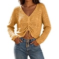 thumbnail image 1 of ZGRBOU Womens Boho Off Shoulder Sheer Tops Long Sleeve Crochet V Neck Pullover Shirts Drawstring Hem Swimsuit Cover Up, 1 of 6