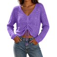 thumbnail image 1 of ZGRBOU Womens Boho Off Shoulder Sheer Tops Long Sleeve Crochet V Neck Pullover Shirts Drawstring Hem Swimsuit Cover Up, 1 of 6