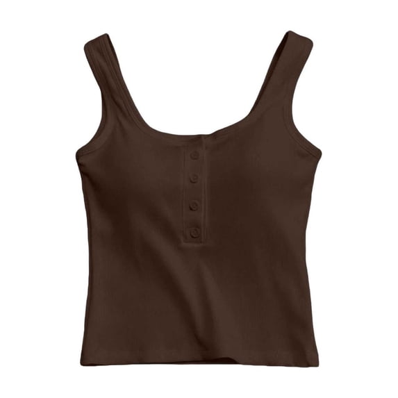 ZGRBOU Womens Built in Bra Tank Tops Cotton Sleeveless Button Henley Shirts Summer Casual Round Neck Slim Fit Basic Crop Cami