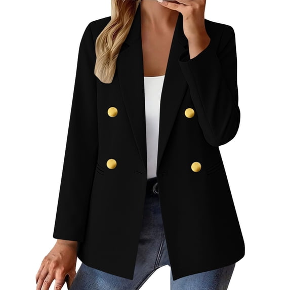 ZGRBOU Womens Casual Blazer Jacket Lapel Long Sleeve Double Button Jacket Business Work Office Suit Coat