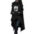 thumbnail image 1 of ZGRBOU Womens Goth High Low Hoodie Halloween Skull Print Long Sleeve Tunic Crew Neck Pleated Hooded Sweatshirt, 1 of 4