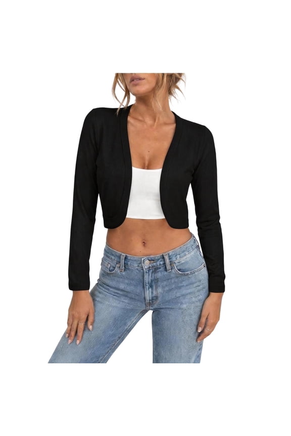 Womens Long Sleeve Open Front Bolero Shrug Thin Summer Cropped Cardigans Sun Protection Knit Sweater Jacket