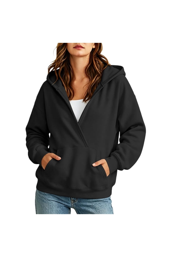 Womens Oversized Hoodies Cute Wrap V Neck Sweatshirts Casual Long Sleeve Workout Pullover Shirts with Pocket