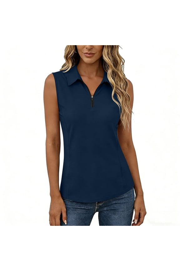 Womens Sleeveless Golf Polo Shirts Zip Up Collared Tank Tops Summer Lightweight Workout Athletic Tennis Tops