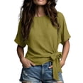 thumbnail image 1 of ZGRBOU Womens Summer Short Sleeve Tops Casual Crewneck Knot Side Tie Shirts Breathable Textured Loose Basic TShirts, 1 of 4