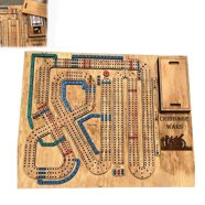 Pacific Shore Games Wooden Cribbage Board Set - Walnut Stained 3-Track Continuous Board For 2-3 Players, Includes Cards & Pegs