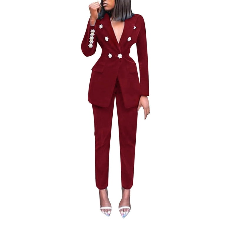 ZHAGHMIN 2 Piece Outfits For Women Summer Casual Women'S Autumn And Winter  Solid Color Long Sleeve Lapel Casual Suit Women'S Suit Pinstripe Women'S  Suits Fist Suit Wedding Pant Suits For Women Suits 