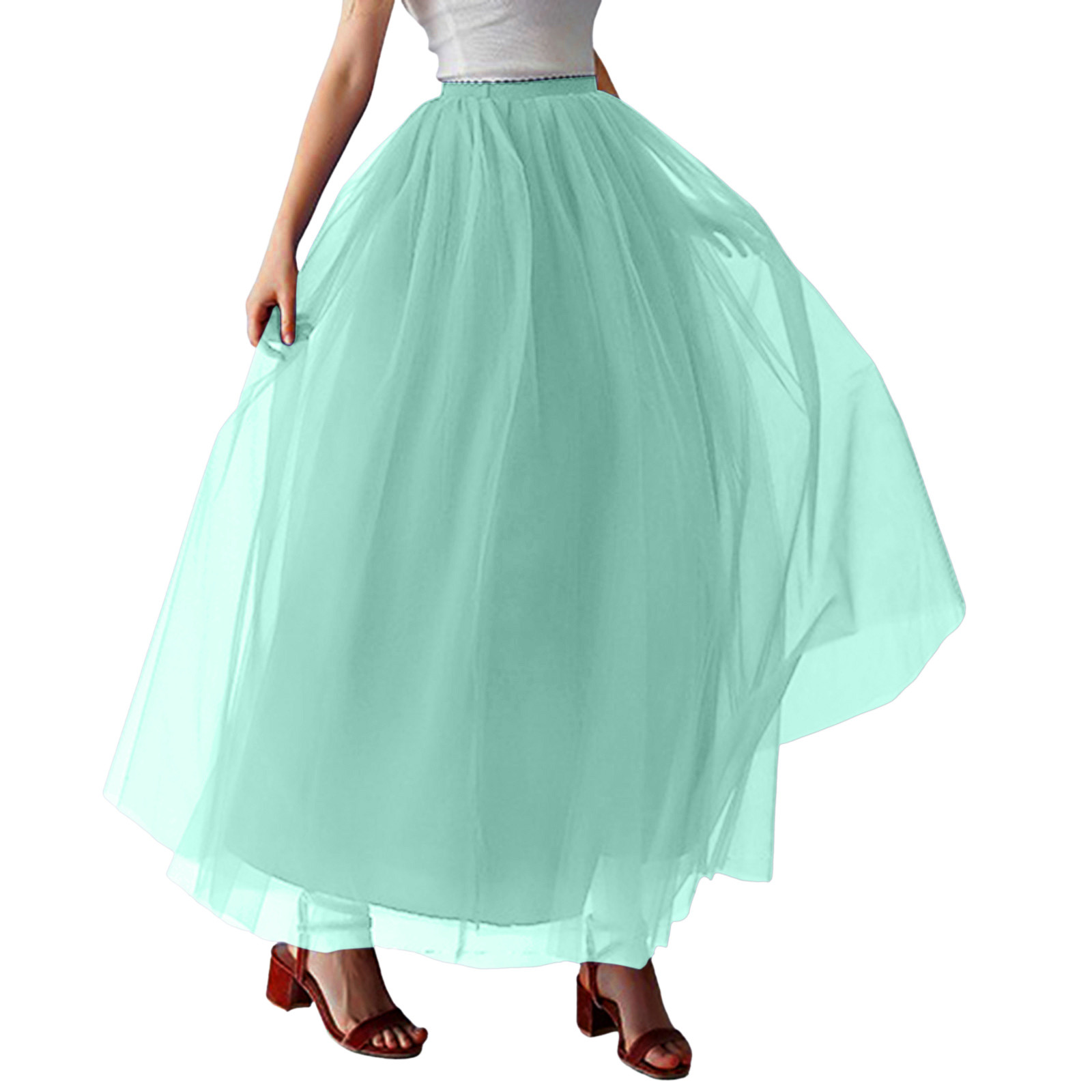 ZHAGHMIN A Line Long Skirts for Women Summer Women Tulle Tutu Long Skirts Fashion Solid Color Wedding Party Mesh Maxi Bridal Flowy Skirt Mint Green One Size Walmart