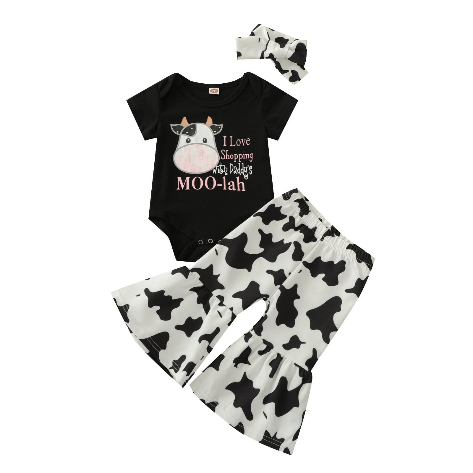ZHAGHMIN Girls Outfits Size 10-12 Toddler Girls Short Sleeve Cartoon Cow  Printed T Shirt Pullover Tops Bell Bottoms Pants Kids Outfits Set Girl Baby Outfits  for Girls Take Clothes Girls Clothes Size 