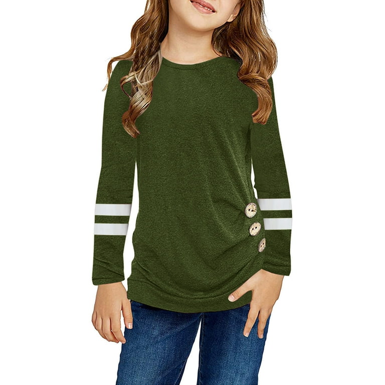 ZHAGHMIN Big Girls Clothes Kids Little Girls Tunic Tops Crewneck Ultra Soft Solid Color Long Sleeve Striped Comfortable Casual With Side Buttons Blouse T Shirt Net Camisole Rainbow Shirt Toddler Gir