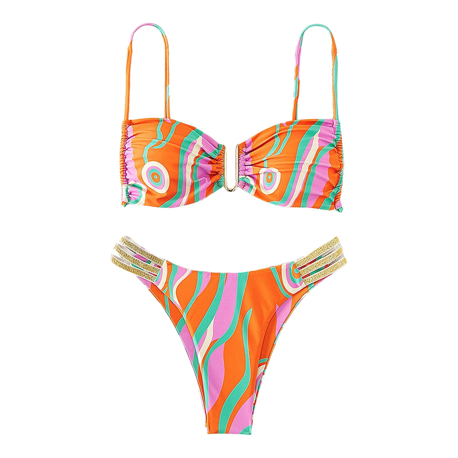 ZHAGHMIN Bikini Set Women'S Swimwear Striped Printing Triangle V-Neck ...