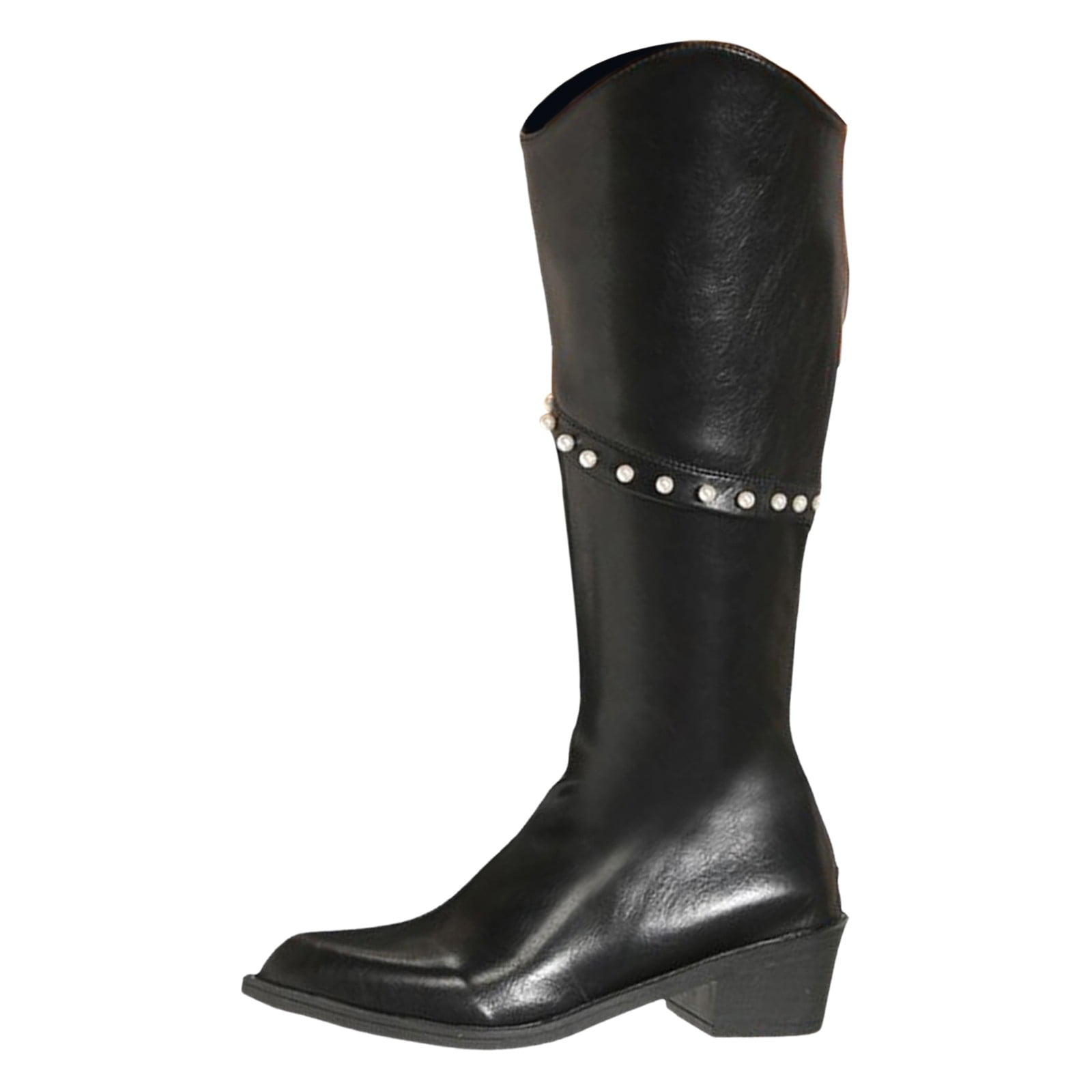ZHAGHMIN Black Leather Fall Boots for Women Side Zipper Western Cowboy ...