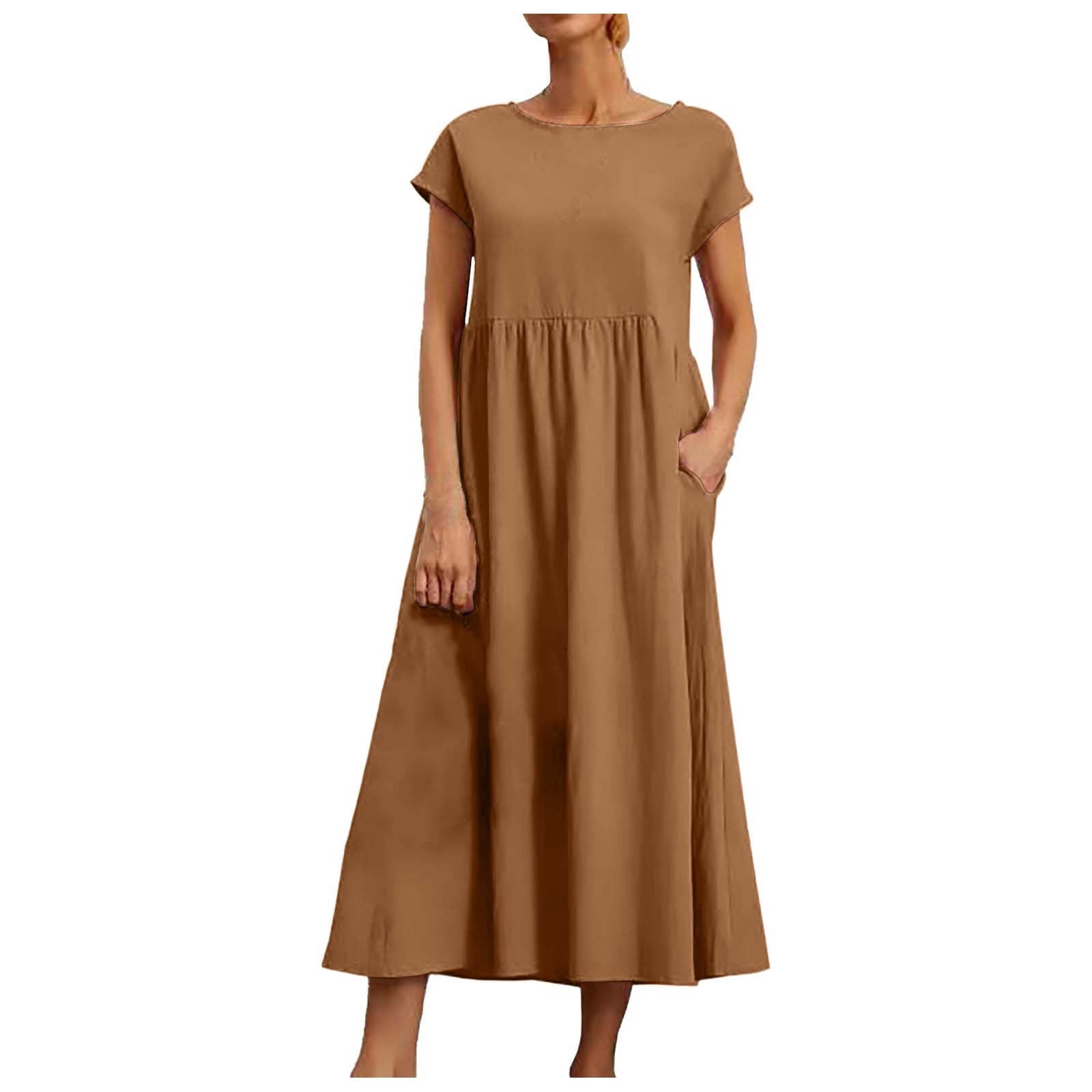 Women's Brown Linen Midi Skirt with Pocket 2886 Women's Brown Linen Midi Skirt with Pocket 2886