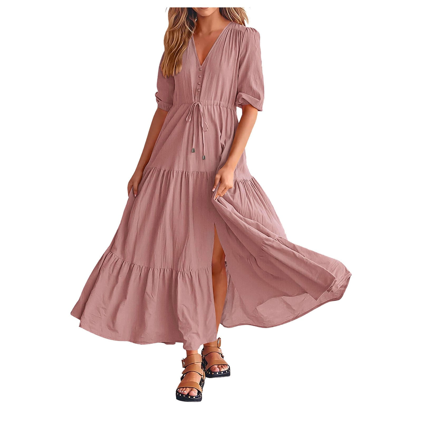 Women's Vintage Elegant Silk Print Dresses Summer 3/4 Sleeve