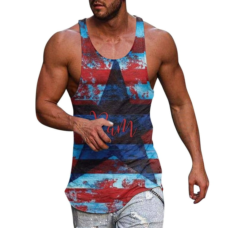 ZHAGHMIN Camisas Para Gym Hombre Men Summer Independence Day Vest Large  Size Casual Breathable Sleeveless Top Loose Full Print Tank Top Big And  Tall Mens T Shirts Thin Cotton Shirts For Men