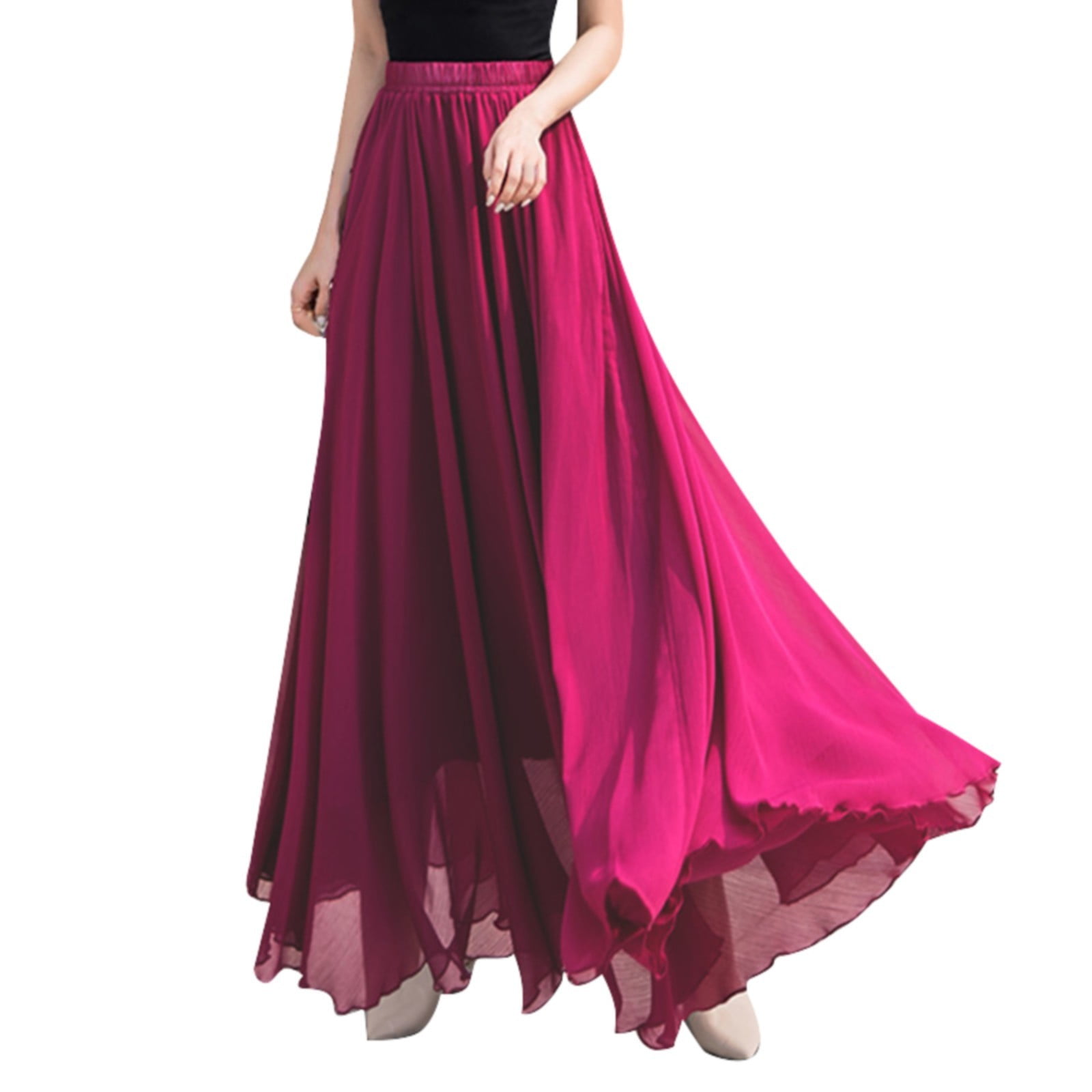 ZHAGHMIN Chiffon Pleated Skirt Summer Women'S Solid Color ZHAGHMIN Chiffon Pleated Skirt Summer Women'S Solid Color