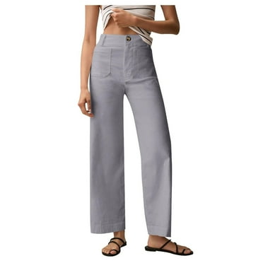 ZHAGHMIN Fall Wide Leg Jeans for Women Trendy High Waisted Flare Jeans Denim Pants Lightweight Baggy Straight Pants with Front Pockets Grey S