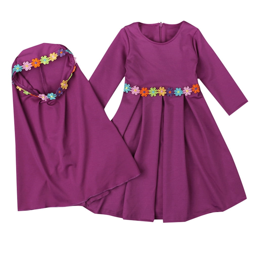 ZHAGHMIN Girls Dresses Short Sleeve With Kids Dress Baby Sleeves Long Embroider Long Abaya Hijab