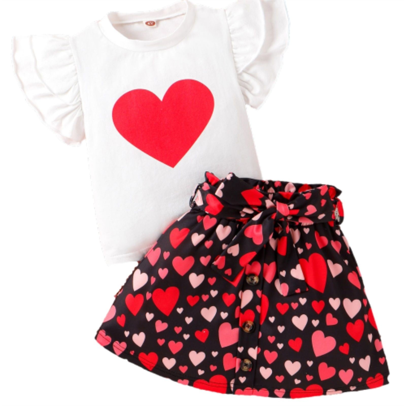 Summer Hot Selling Baby Kids Girls Fly Sleeves Cartoon Pattern T-shirt and Tulle Skirt Clothing Set main image 1