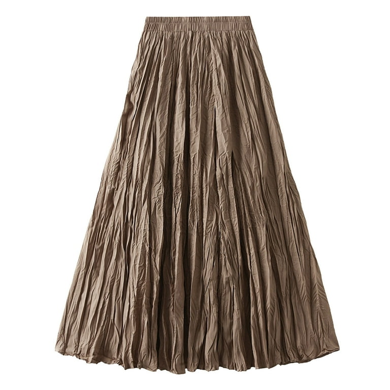 【BAON】Hirna Pleated Long Skirt ZHAGHMIN Maxi Skirt Summer Women'S Boho Elastic High Waist