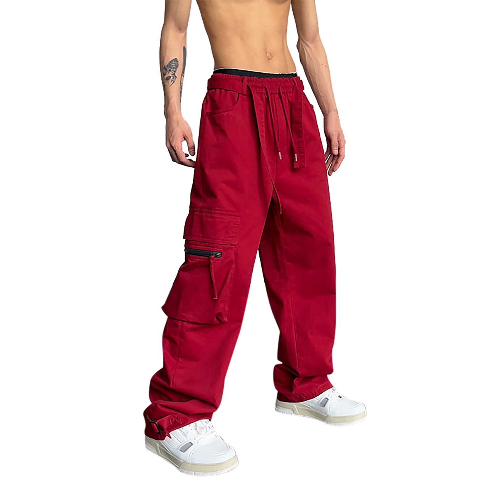 ZHAGHMIN Men'S Loose Wide Leg Cargo Pants Casual High ZHAGHMIN Men'S Loose Wide Leg Cargo Pants Casual High
