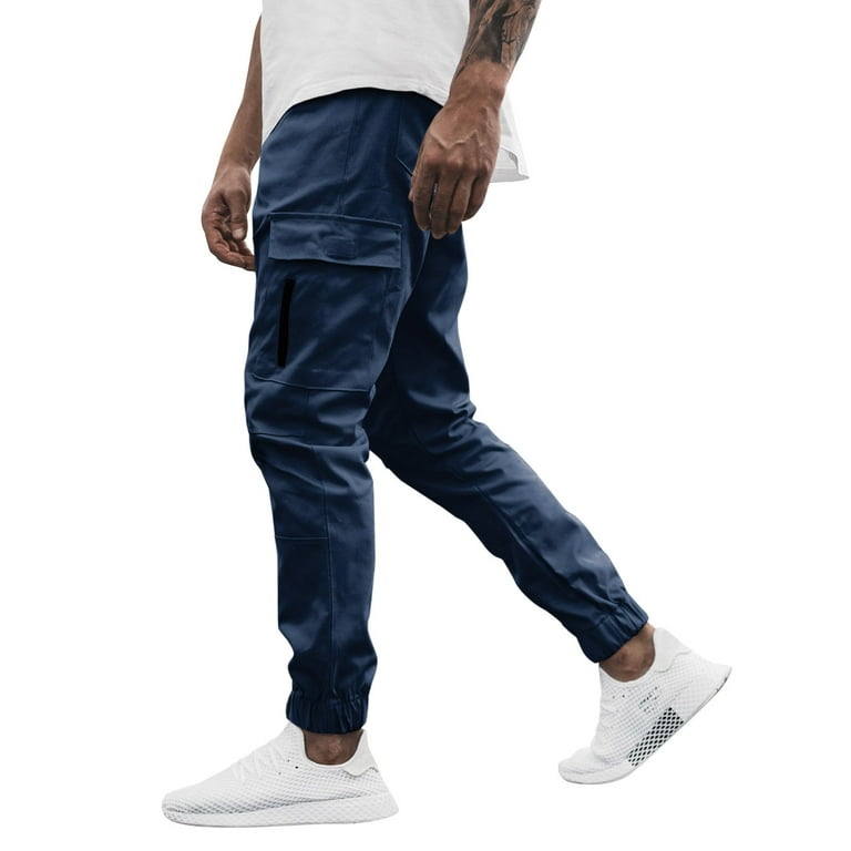 Nylon Cargo Joggers Men All Season Fit Pant Casual All Solid Color