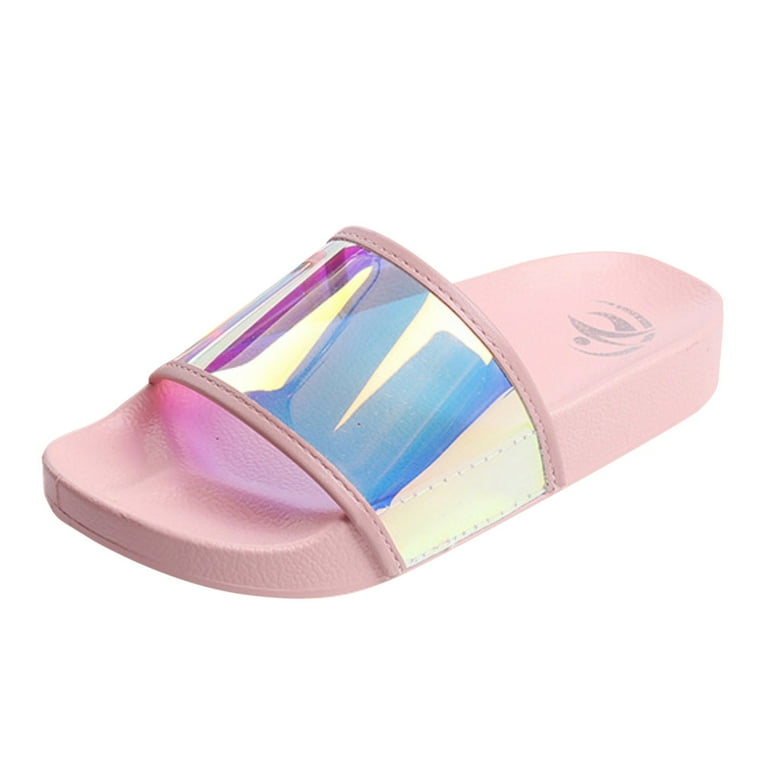ZHAGHMIN Sandals Women High Fashion Neon Shiny Women Shoes Rainbow Slippers Bling Colorful Spangle Fancy Flip Flops Sock Slippers For Women Slipper