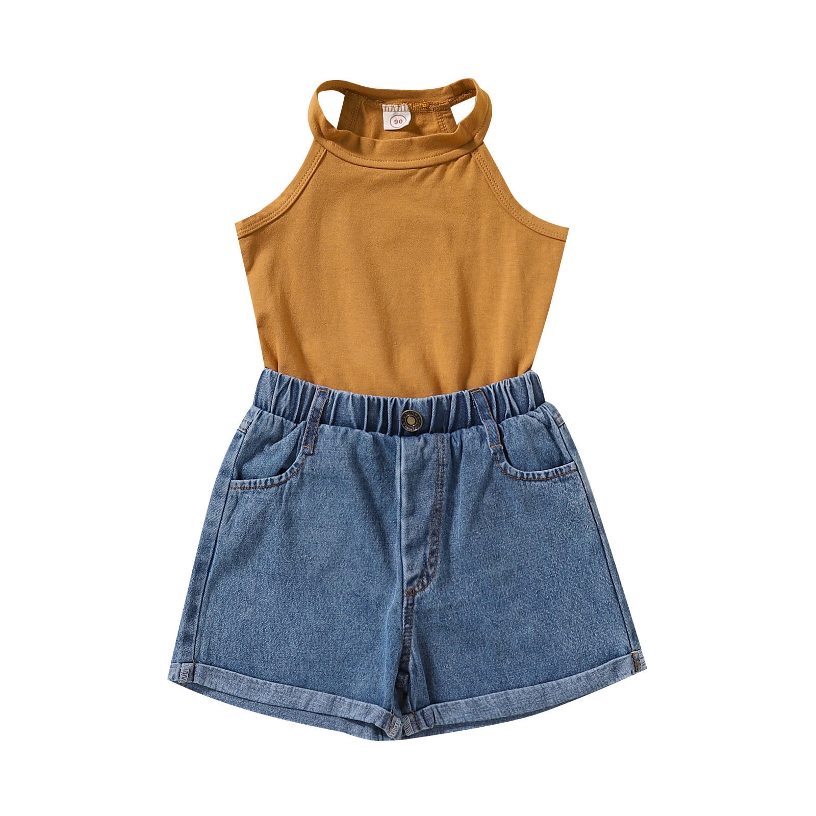 ZHAGHMIN School Clothes For Girls Toddler Kids Baby Girl Sleeveless Vest T Shirt Tops Denim Jeans Shorts 2Pcs Set Summer Outfits Boys Checke Pants Clothes For 4 Year Old Girl Little Girl Clothes Siz