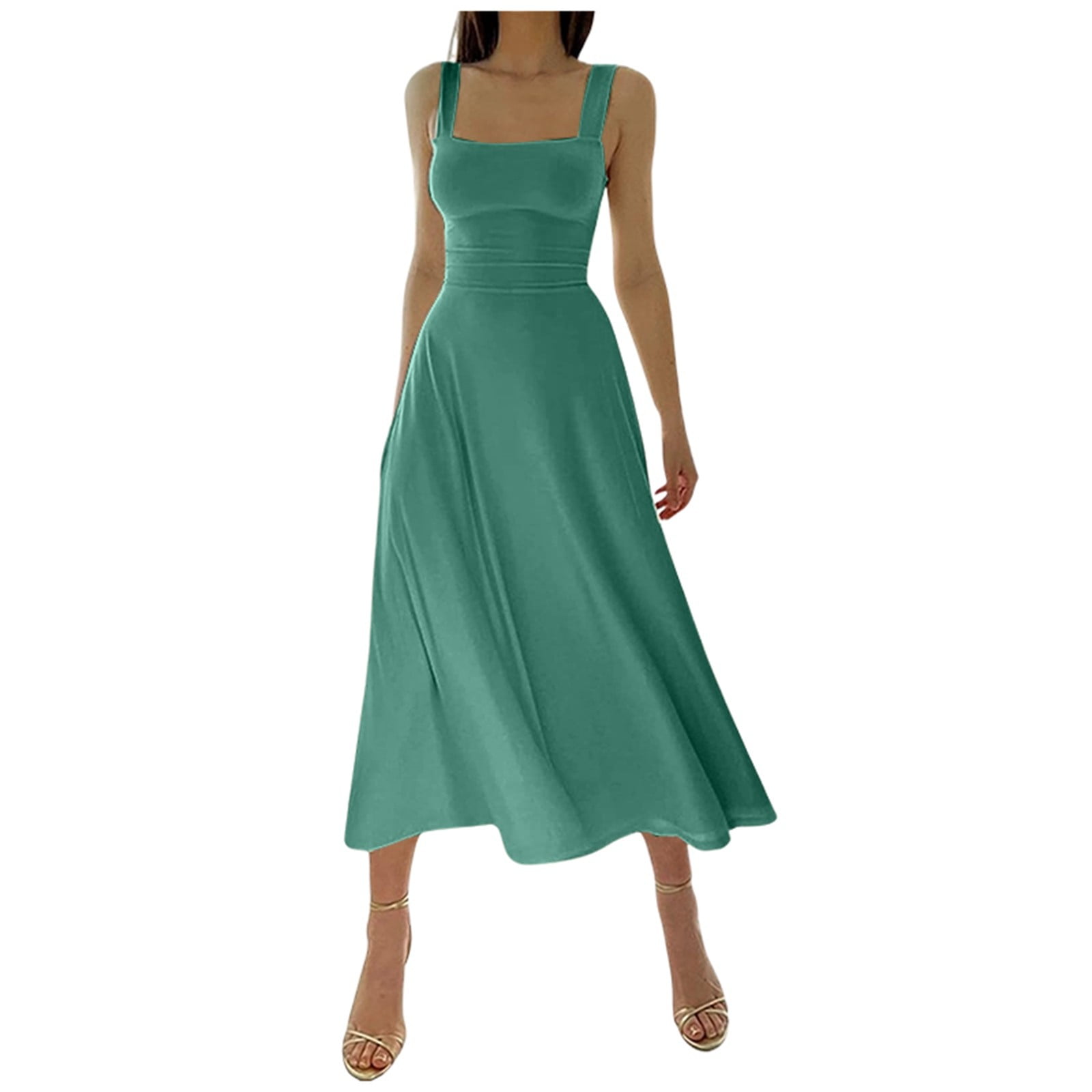 Women's Solid Color Slim Straps Short Sleeve Dress Women's Solid Color Slim Straps Short Sleeve Dress